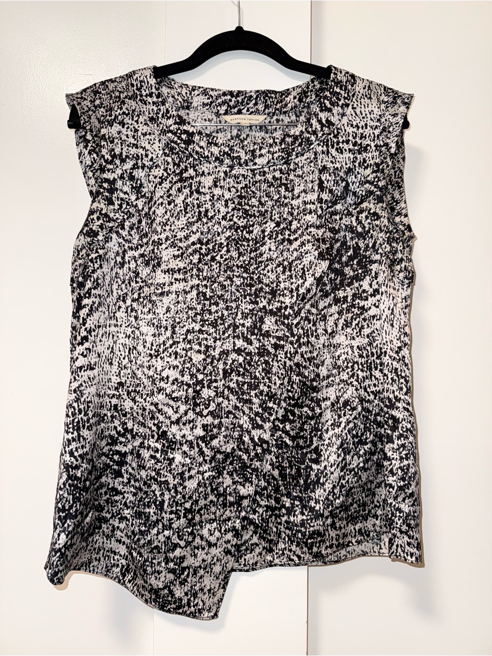 Rebecca Taylor Silk Black & White Speckled Cap-Sleeve Camisole
